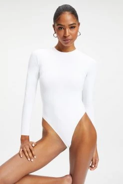 GOOD AMERICAN SCUBA CREWNECK BODYSUIT | WHITE001