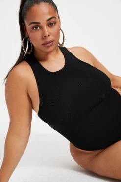 GA-SALE Bodysuits HIGH RIBBED BODYSUIT | BLACK001