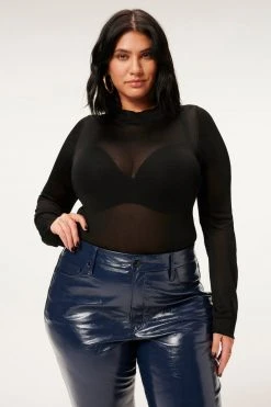 GA-SALE Bodysuits MOCK NECK SHEER BODY | BLACK001