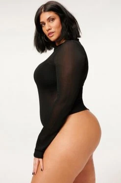 GA-SALE Bodysuits MOCK NECK SHEER BODY | BLACK001
