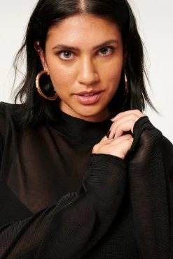 GA-SALE Bodysuits MOCK NECK SHEER BODY | BLACK001