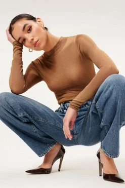 GA-SALE MOCK NECK SHEER BODY | PALE GOLD001 Bodysuits