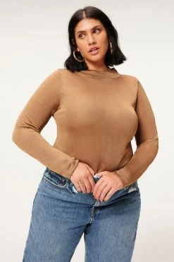 GA-SALE MOCK NECK SHEER BODY | PALE GOLD001 Bodysuits