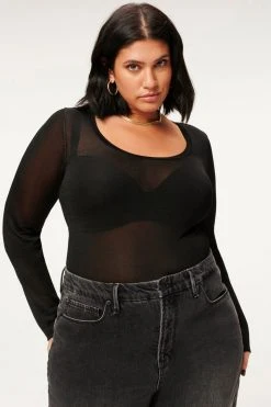 GA-SALE Bodysuits SCOOP NECK SHEER BODY | BLACK001