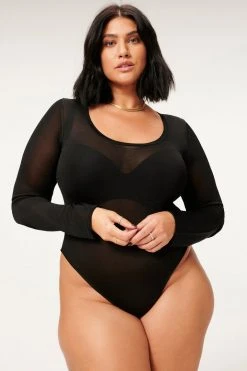 GA-SALE Bodysuits SCOOP NECK SHEER BODY | BLACK001