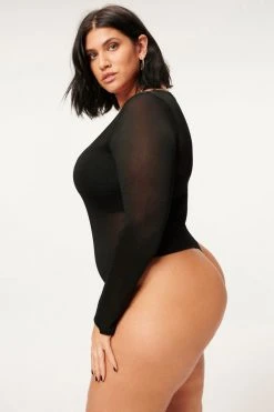 GA-SALE Bodysuits SCOOP NECK SHEER BODY | BLACK001