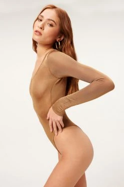 GA-SALE Bodysuits SCOOP NECK SHEER BODY | PALE GOLD001