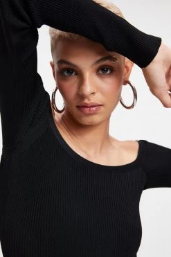 GA-SALE KNIT SCOOP BODYSUIT | BLACK001 Bodysuits