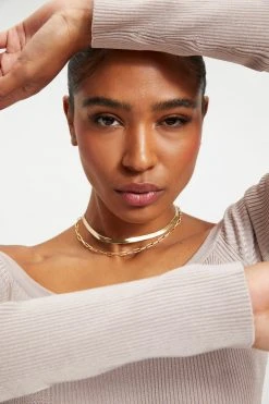 GA-SALE KNIT SCOOP BODYSUIT | MINK001 Bodysuits