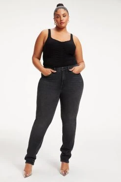 GOOD AMERICAN Bodysuits GOOD TOUCH RUCHED TANK BODY | BLACK001