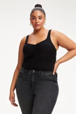 GOOD AMERICAN Bodysuits GOOD TOUCH RUCHED TANK BODY | BLACK001