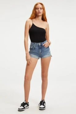 GOOD AMERICAN GOOD TOUCH ONE SHOULDER '90s BODYSUIT | BLACK001