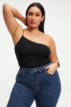 GOOD AMERICAN GOOD TOUCH ONE SHOULDER '90s BODYSUIT | BLACK001