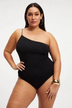 GOOD AMERICAN GOOD TOUCH ONE SHOULDER '90s BODYSUIT | BLACK001
