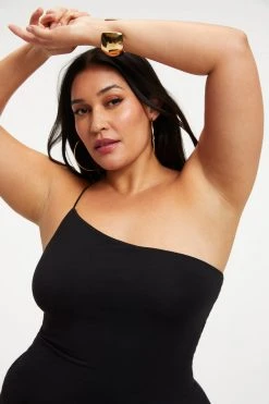 GOOD AMERICAN GOOD TOUCH ONE SHOULDER '90s BODYSUIT | BLACK001
