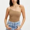 GOOD AMERICAN GOOD TOUCH ONE SHOULDER '90s BODYSUIT | PECAN001 Good '90s