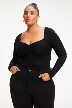 Cheap 🛒 GOOD AMERICAN GOOD TOUCH RUCHED SQUARE NECK BODY | BLACK001 ⌛ 21 GOOD AMERICAN GOOD TOUCH RUCHED SQUARE NECK BODY | BLACK001