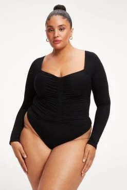 Cheap 🛒 GOOD AMERICAN GOOD TOUCH RUCHED SQUARE NECK BODY | BLACK001 ⌛ 22 GOOD AMERICAN GOOD TOUCH RUCHED SQUARE NECK BODY | BLACK001