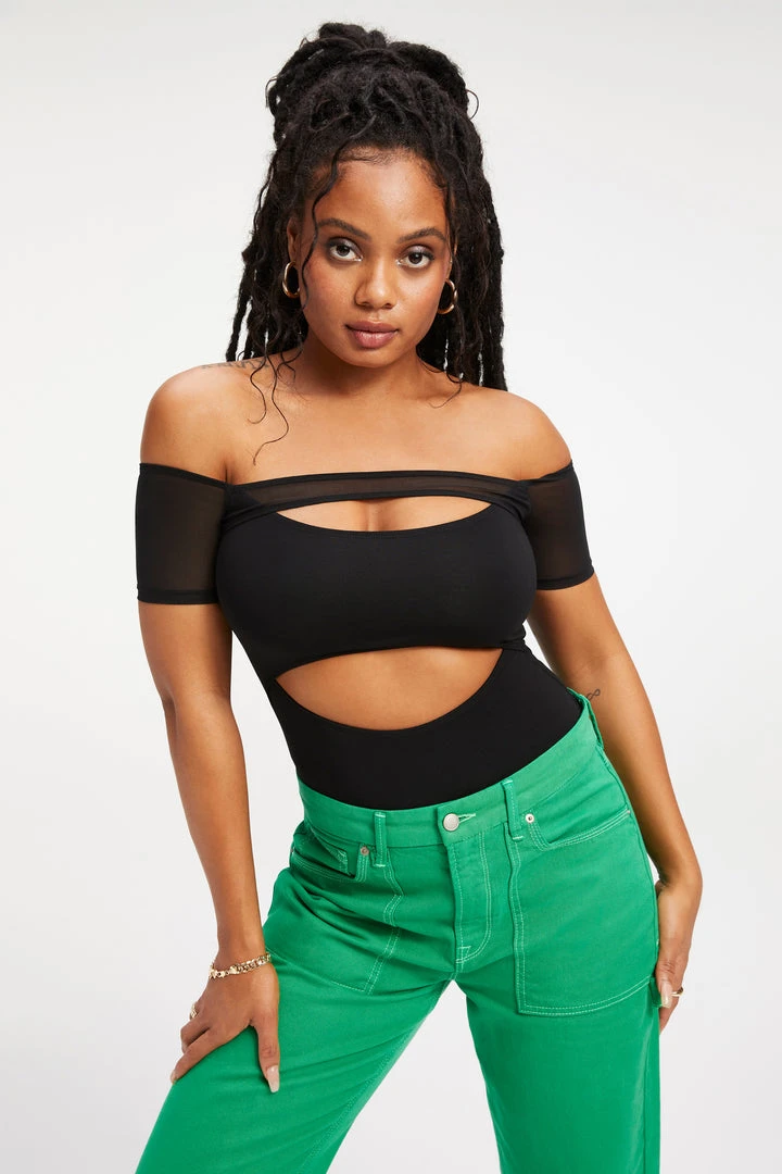 Outlet ⌛ GOOD AMERICAN OFF SHOULDER CUT BODYSUIT | BLACK001 ⭐ 4 GOOD AMERICAN OFF SHOULDER CUT BODYSUIT | BLACK001
