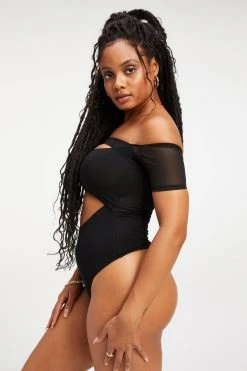 Outlet ⌛ GOOD AMERICAN OFF SHOULDER CUT BODYSUIT | BLACK001 ⭐ 26 GOOD AMERICAN OFF SHOULDER CUT BODYSUIT | BLACK001
