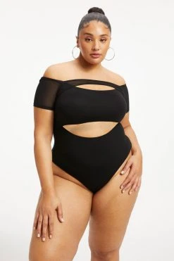 Outlet ⌛ GOOD AMERICAN OFF SHOULDER CUT BODYSUIT | BLACK001 ⭐ 40 GOOD AMERICAN OFF SHOULDER CUT BODYSUIT | BLACK001