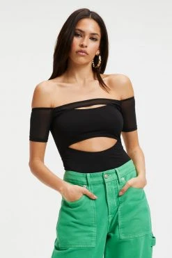 Outlet ⌛ GOOD AMERICAN OFF SHOULDER CUT BODYSUIT | BLACK001 ⭐ 30 GOOD AMERICAN OFF SHOULDER CUT BODYSUIT | BLACK001