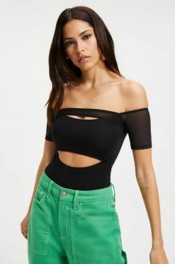 Outlet ⌛ GOOD AMERICAN OFF SHOULDER CUT BODYSUIT | BLACK001 ⭐ 31 GOOD AMERICAN OFF SHOULDER CUT BODYSUIT | BLACK001
