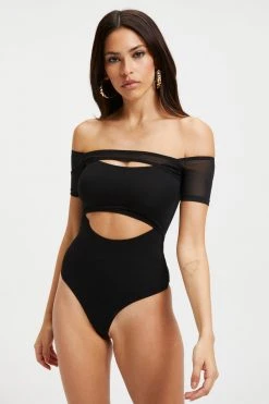 Outlet ⌛ GOOD AMERICAN OFF SHOULDER CUT BODYSUIT | BLACK001 ⭐ 32 GOOD AMERICAN OFF SHOULDER CUT BODYSUIT | BLACK001