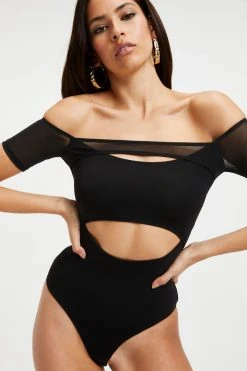 Outlet ⌛ GOOD AMERICAN OFF SHOULDER CUT BODYSUIT | BLACK001 ⭐ 28 GOOD AMERICAN OFF SHOULDER CUT BODYSUIT | BLACK001