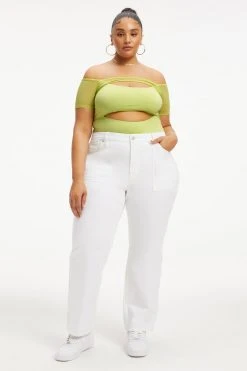 GOOD AMERICAN OFF SHOULDER CUT BODYSUIT | KEY LIME001