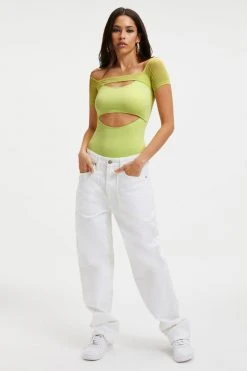 GOOD AMERICAN OFF SHOULDER CUT BODYSUIT | KEY LIME001