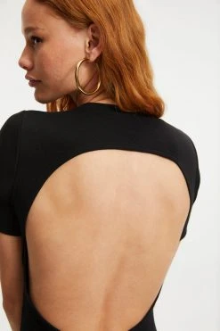 GOOD AMERICAN Bodysuits OPEN BACK TEE BODYSUIT | BLACK001
