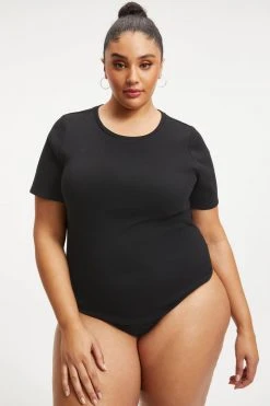 GOOD AMERICAN Bodysuits OPEN BACK TEE BODYSUIT | BLACK001