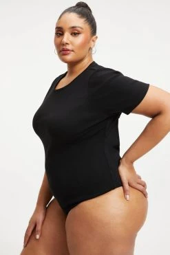 GOOD AMERICAN Bodysuits OPEN BACK TEE BODYSUIT | BLACK001