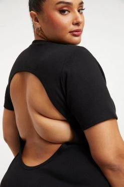 GOOD AMERICAN Bodysuits OPEN BACK TEE BODYSUIT | BLACK001