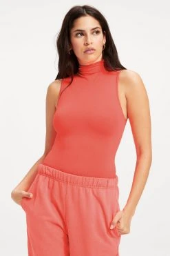 GA-SALE SEAMLESS FUNNEL TANK BODYSUIT | HOT CORAL001 Neon Collection