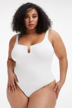 GOOD AMERICAN Bodysuits GOOD TOUCH RUCHED U RING BODYSUIT | IVORY001