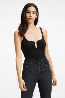 GOOD AMERICAN Bodysuits GOOD TOUCH RUCHED U RING BODYSUIT | BLACK001