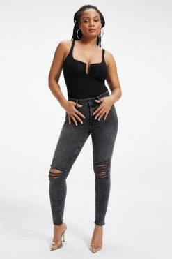 GOOD AMERICAN Bodysuits GOOD TOUCH RUCHED U RING BODYSUIT | BLACK001