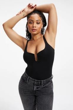 GOOD AMERICAN Bodysuits GOOD TOUCH RUCHED U RING BODYSUIT | BLACK001