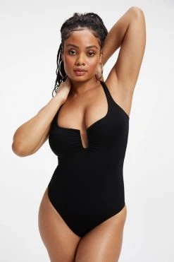 GOOD AMERICAN Bodysuits GOOD TOUCH RUCHED U RING BODYSUIT | BLACK001