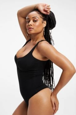 GOOD AMERICAN Bodysuits GOOD TOUCH RUCHED U RING BODYSUIT | BLACK001