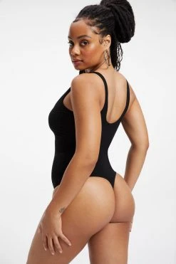 GOOD AMERICAN Bodysuits GOOD TOUCH RUCHED U RING BODYSUIT | BLACK001