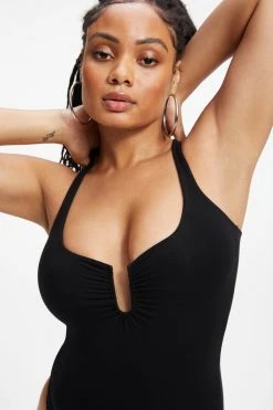 GOOD AMERICAN Bodysuits GOOD TOUCH RUCHED U RING BODYSUIT | BLACK001