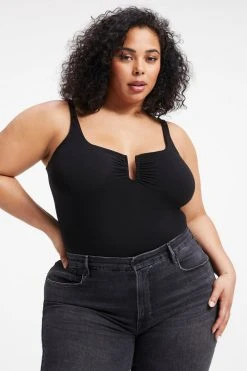 GOOD AMERICAN Bodysuits GOOD TOUCH RUCHED U RING BODYSUIT | BLACK001