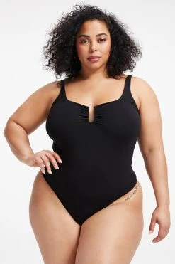 GOOD AMERICAN Bodysuits GOOD TOUCH RUCHED U RING BODYSUIT | BLACK001