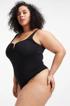 GOOD AMERICAN Bodysuits GOOD TOUCH RUCHED U RING BODYSUIT | BLACK001