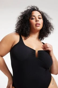 GOOD AMERICAN Bodysuits GOOD TOUCH RUCHED U RING BODYSUIT | BLACK001