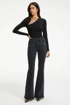 GOOD AMERICAN GOOD TOUCH SHOULDER LACE BODYSUIT | BLACK001 Bodysuits