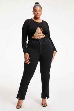 GOOD AMERICAN Bodysuits GOOD TOUCH LACE UP BODYSUIT | BLACK001